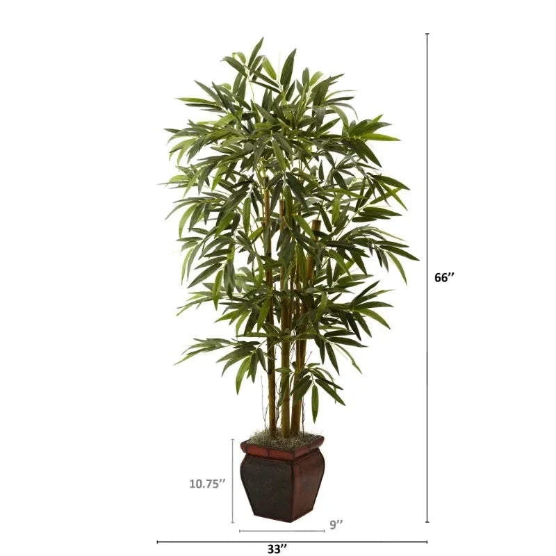 5.5' Bamboo Artificial Plant with Decorative Planter, Green