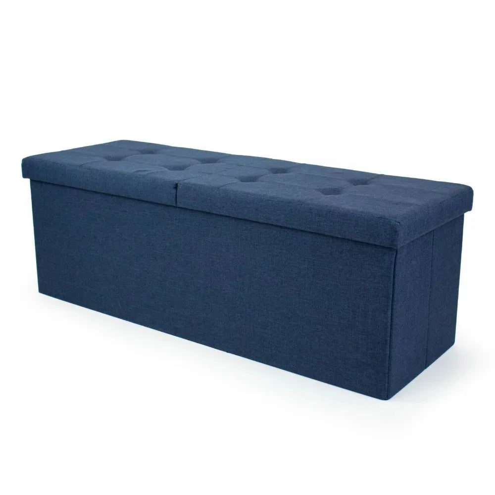 43" Folding Storage Ottoman Bench with Tufted Padded Flip Lid   Footrest Stool for Bedroom