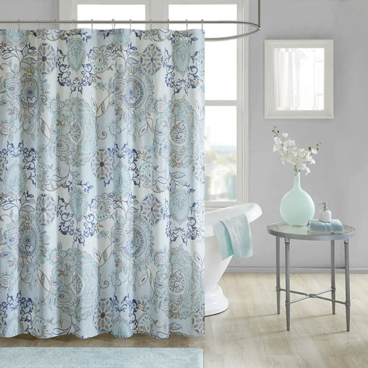 Printed Cotton Bathroom Set with Shower Curtain and Rugs