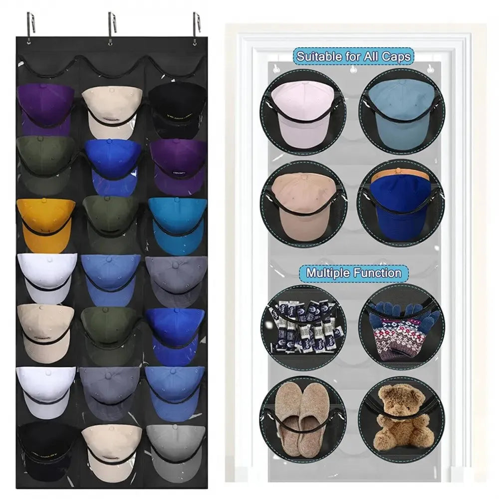 24 Hat Rack Organizer Baseball Holder Deep Storage Pockets Door hanger