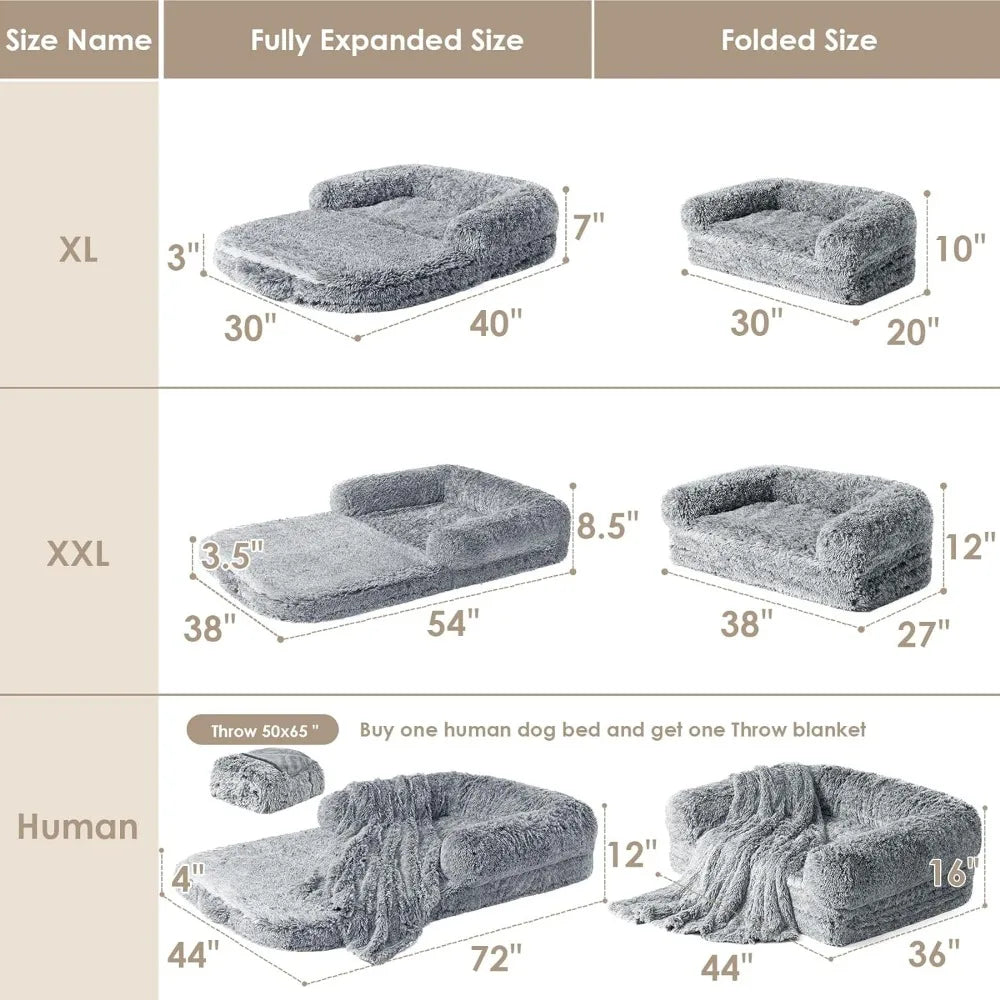 Waterproof Faux Fur Human Dog Bed with Memory Foam