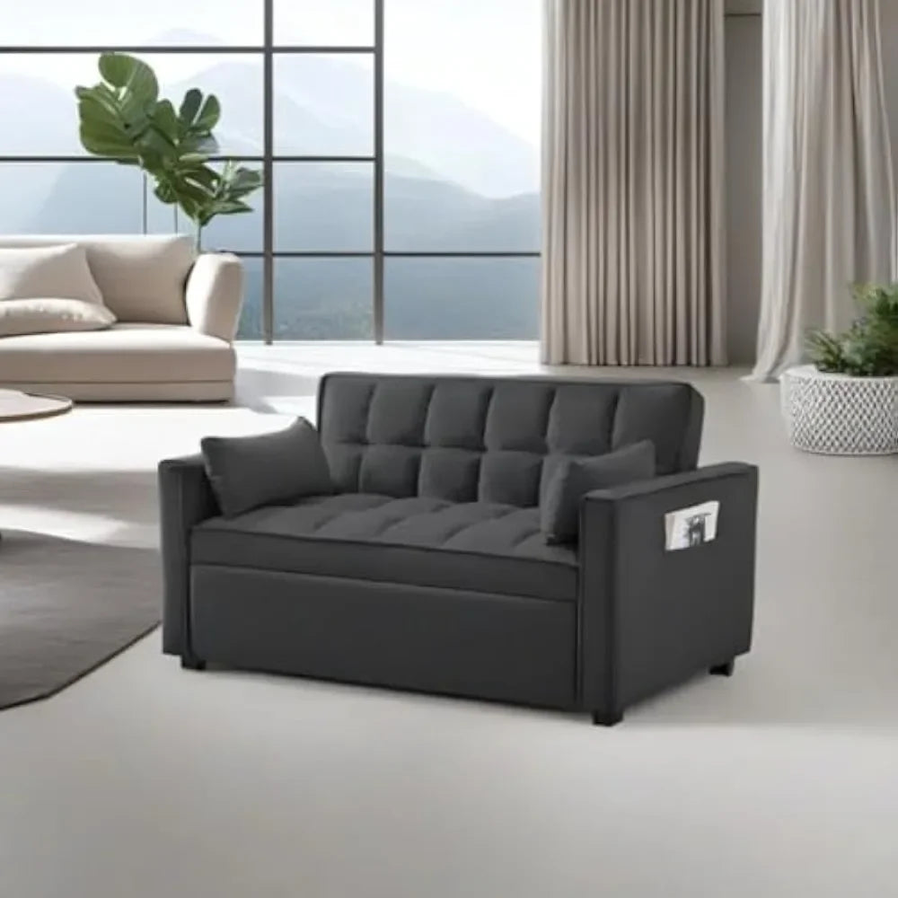 55.2'' Loveseat Fabric Convertible Sofa Bed, Black