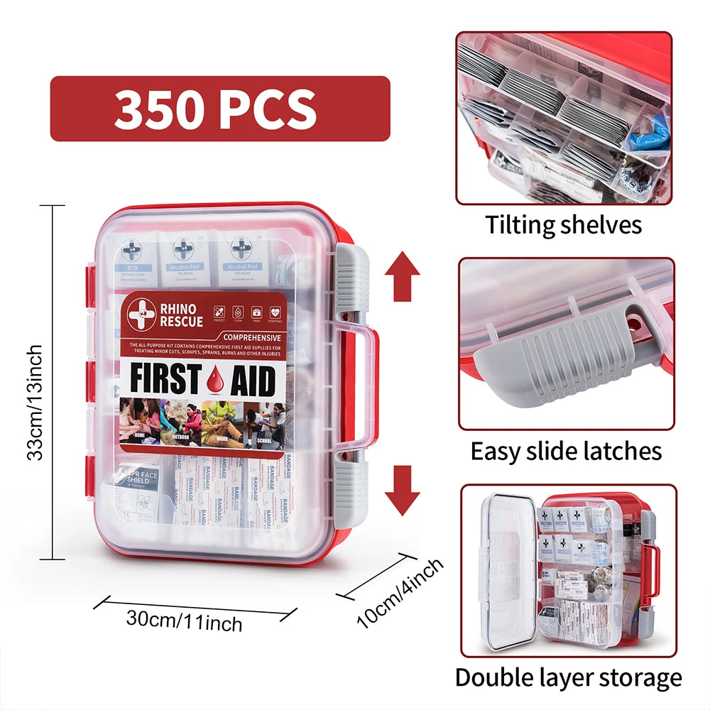 350 Pieces All-Purpose First Aid Kit, Home & Office Professional Medical Supplies, for Emergency