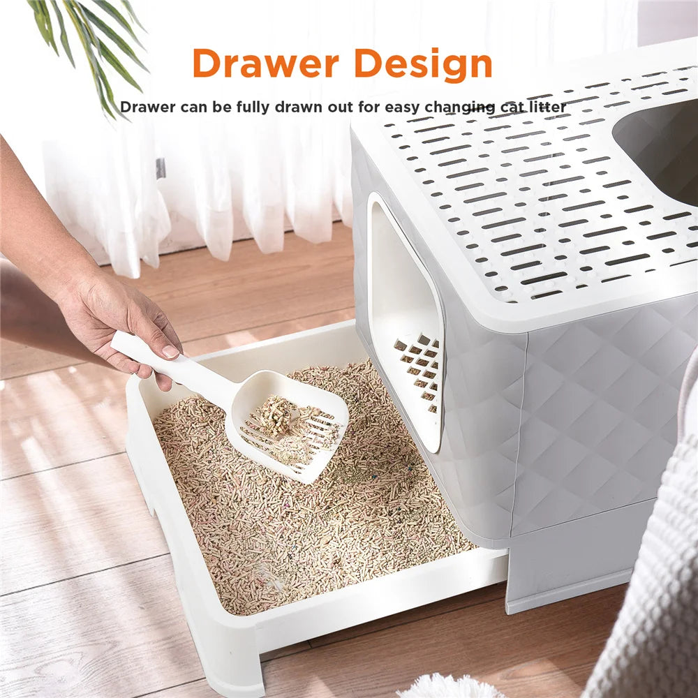 Foldable Cat Litter Box Large Pet Toilet Cát Sand Shovel Easy Clean Leak-proof