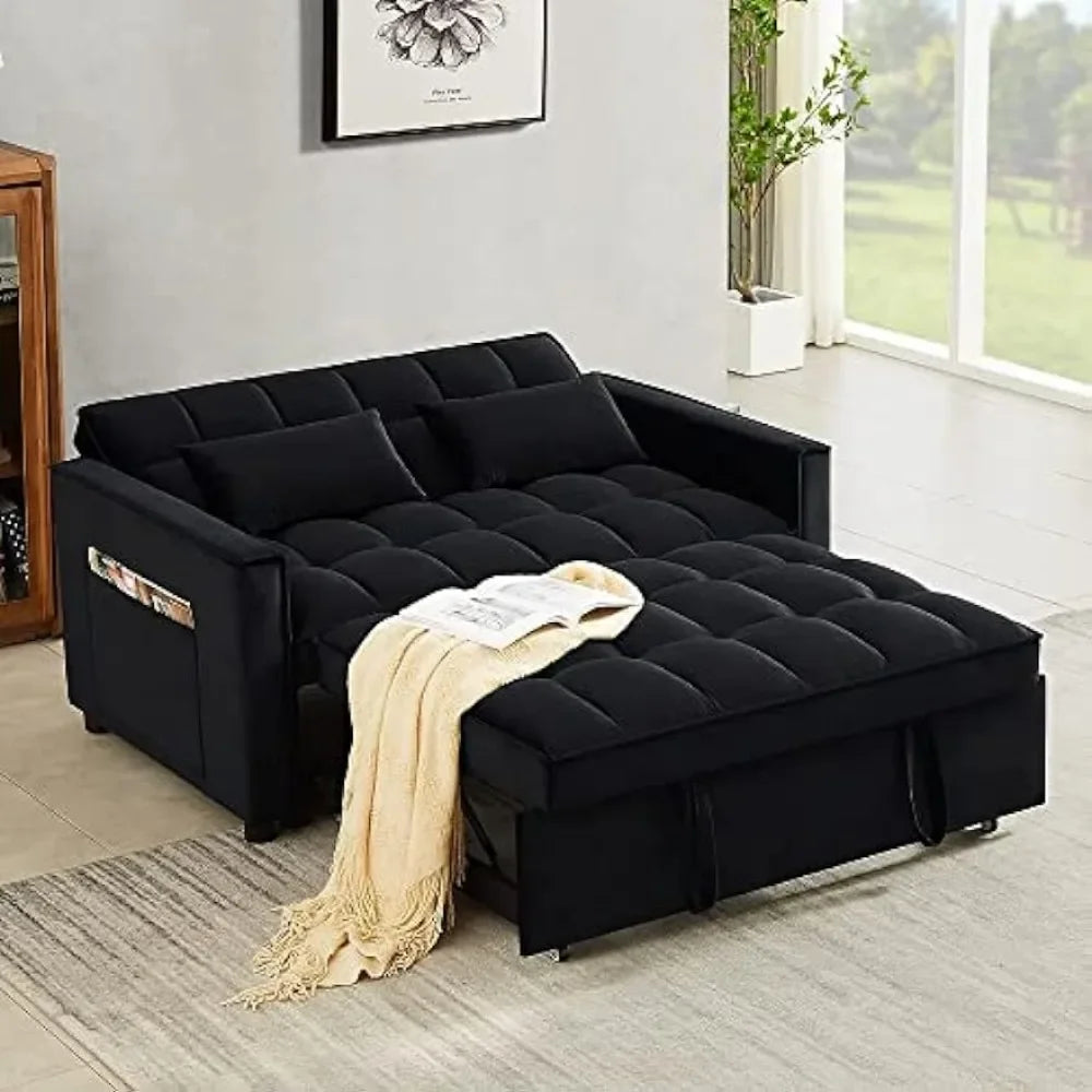 55.2'' Loveseat Fabric Convertible Sofa Bed, Black