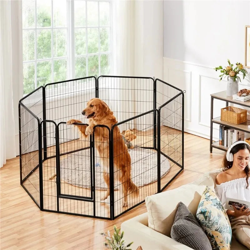 16 Panels 40″ H Dog Playpen Outdoor Indoor Black