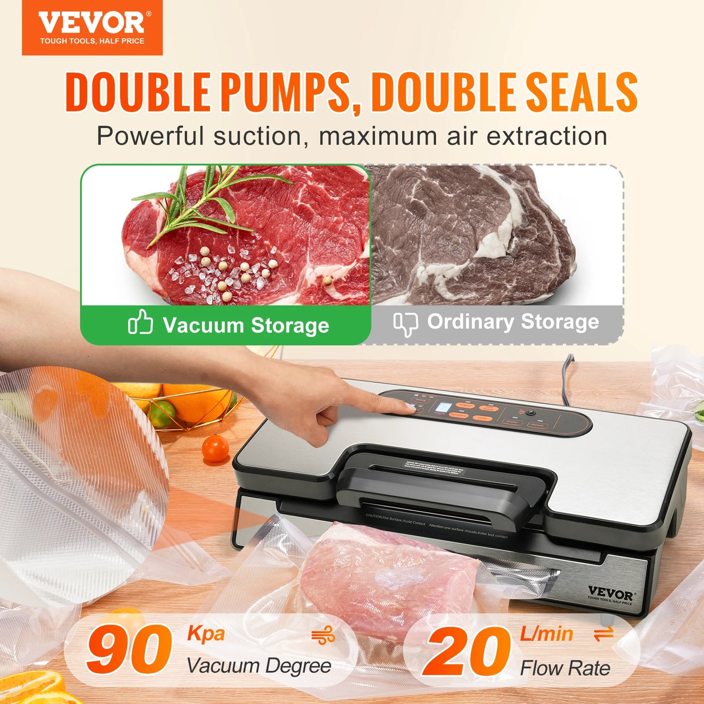 Vacuum Sealer Food Packaging Machine with Free 10pcs Vacuum bags for Household