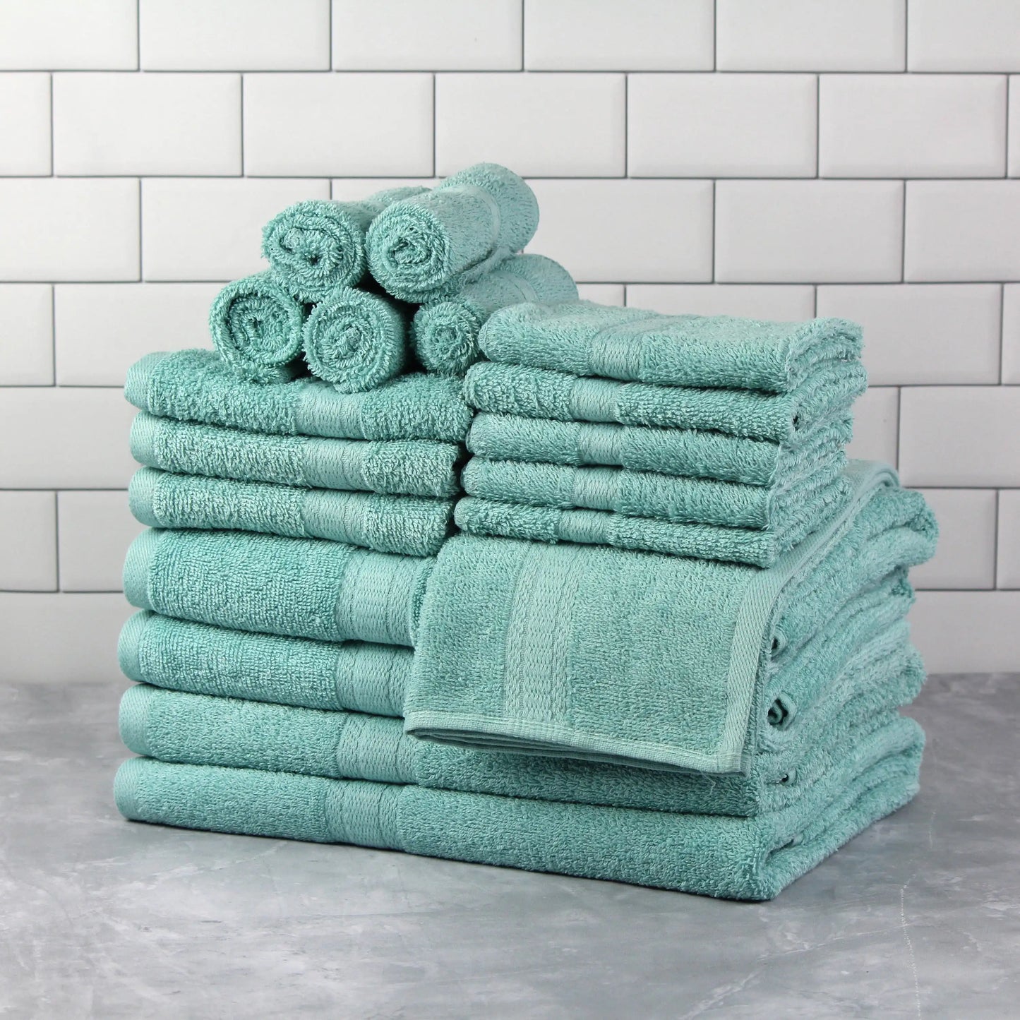 Solid 6/10/18-Piece Cotton Textured Bathroom Towel Sets