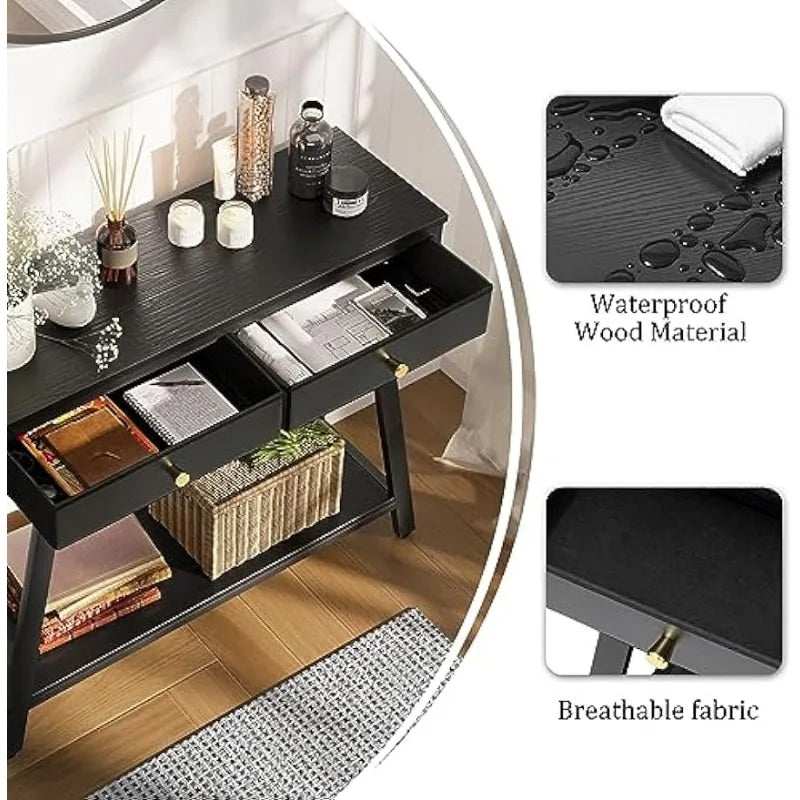 Black Narrow Entryway Table with Shelves and storage