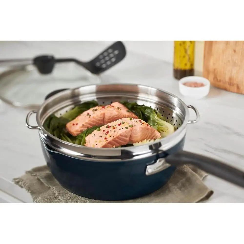Multi-Purpose Pan Set 4-Pc Nonstick Cookware Steamer Slotted Turner Advanced Release System EasyGrip Handles Cooking Utensil