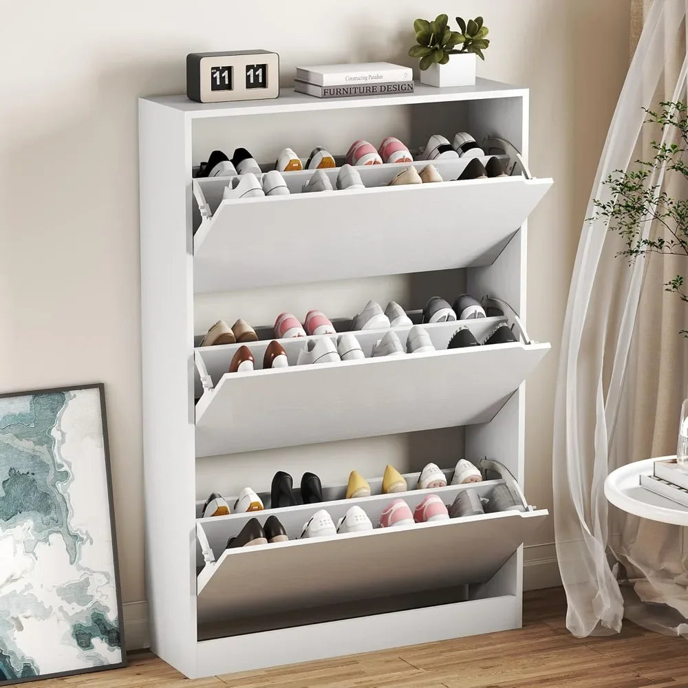 Hidden Wood Freestanding Shoe Storage Cabinet for Entryway Hallway