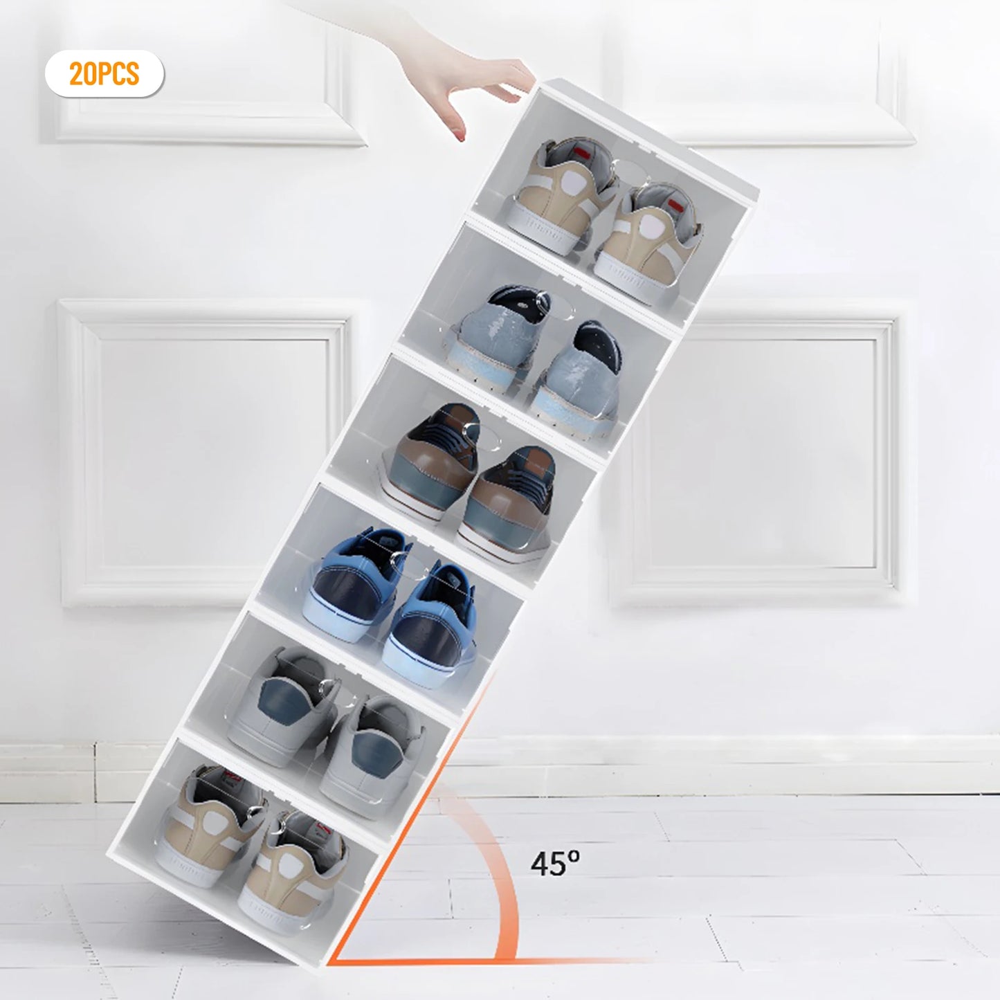 20PCS Stackable Shoe Storage Box Durable Plastic