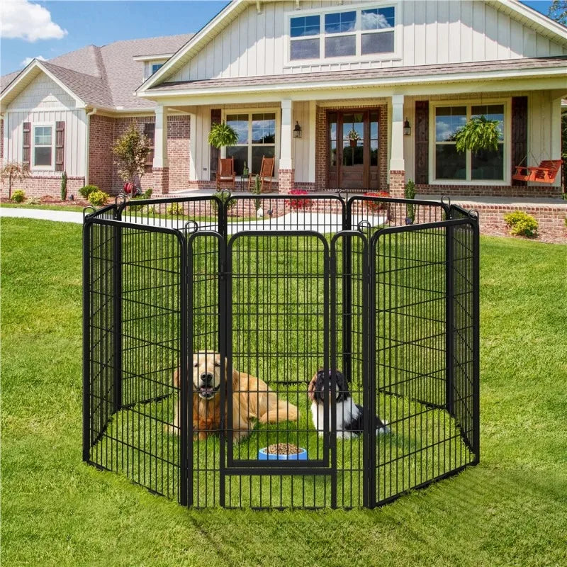 8 Panels Heavy Duty Metal Dog Playpen with Door, Black