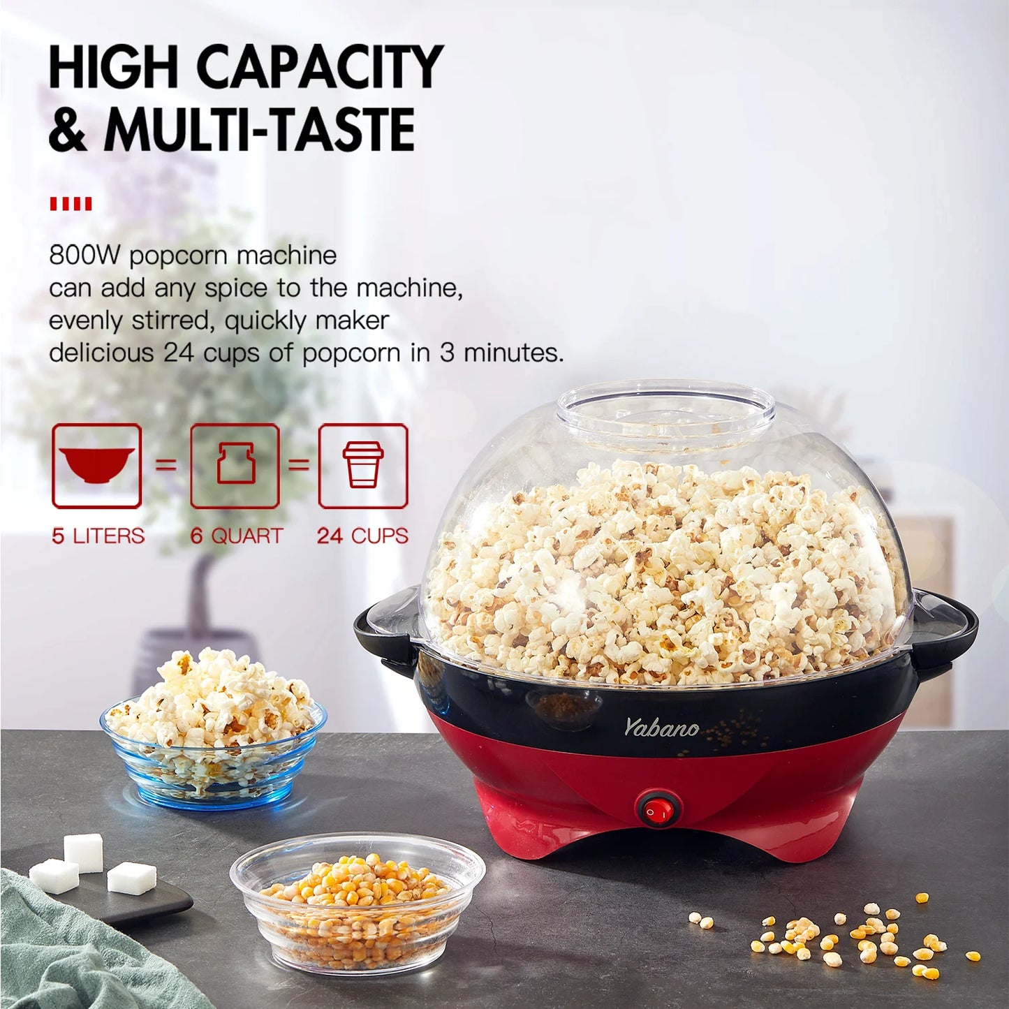 Popcorn Machine, 6-Quart Popcorn Popper maker, Nonstick Cool Touch Handles