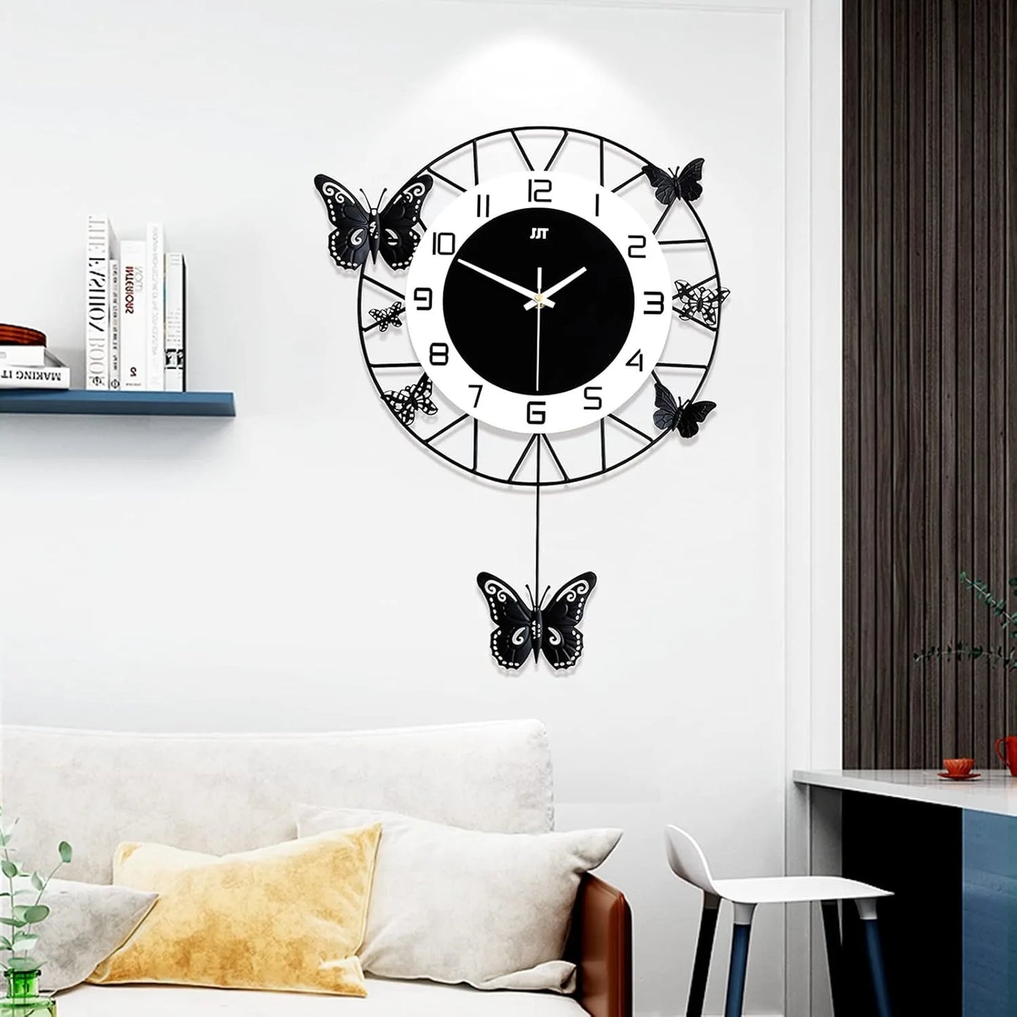 Wall Clock Metal Pointers Decorative Wall Clock Battery Operated Butterfly Wall Clock for Living Room Office Dining Room