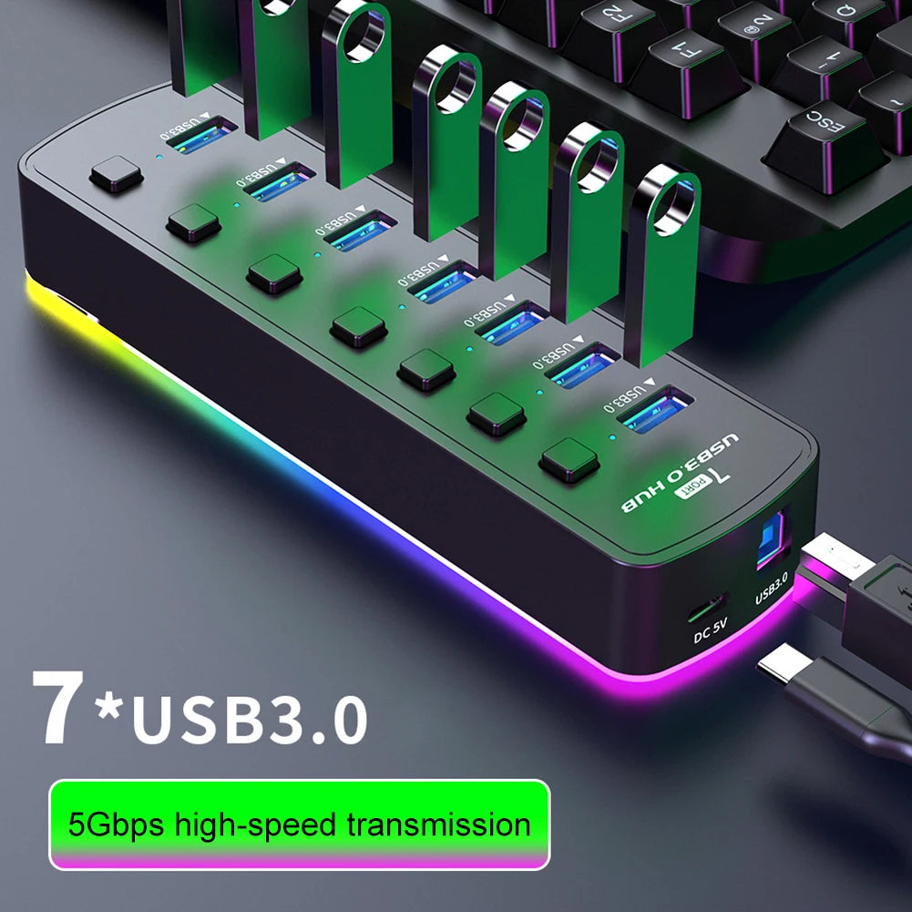 7 in 1 Multi Splitter Adapter RGB Dongle Docking Station 5Gbps