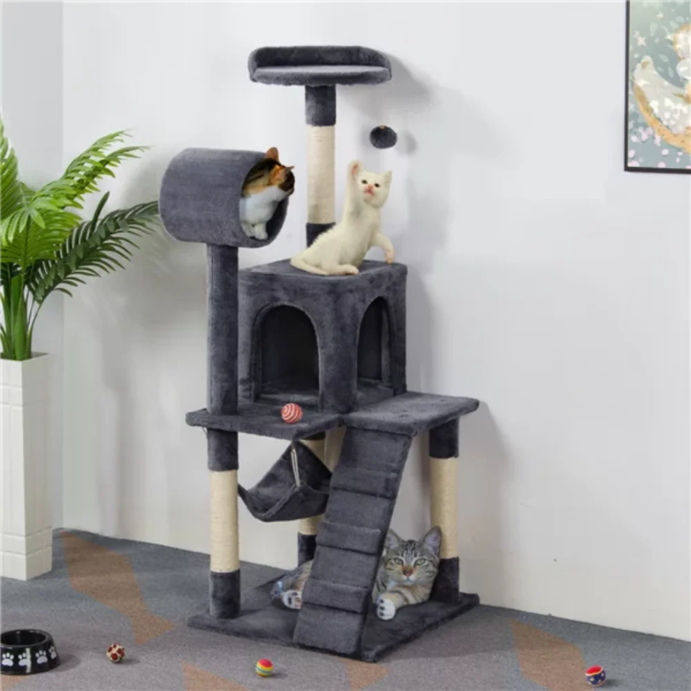 Cat Tree with Hammock and Scratching Post Tower, Dark Gray