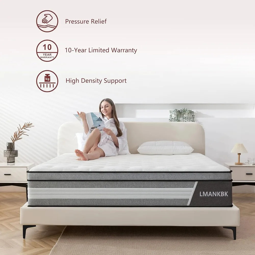 Queen Mattress, 14 Inch Hybrid Mattress in a Box with Gel Memory Foam