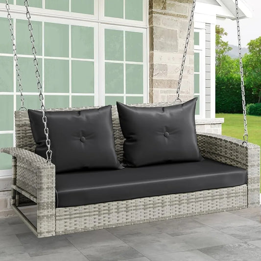 Garden Chair Swing Outdoor Grey Patio Swing with Black Cushions