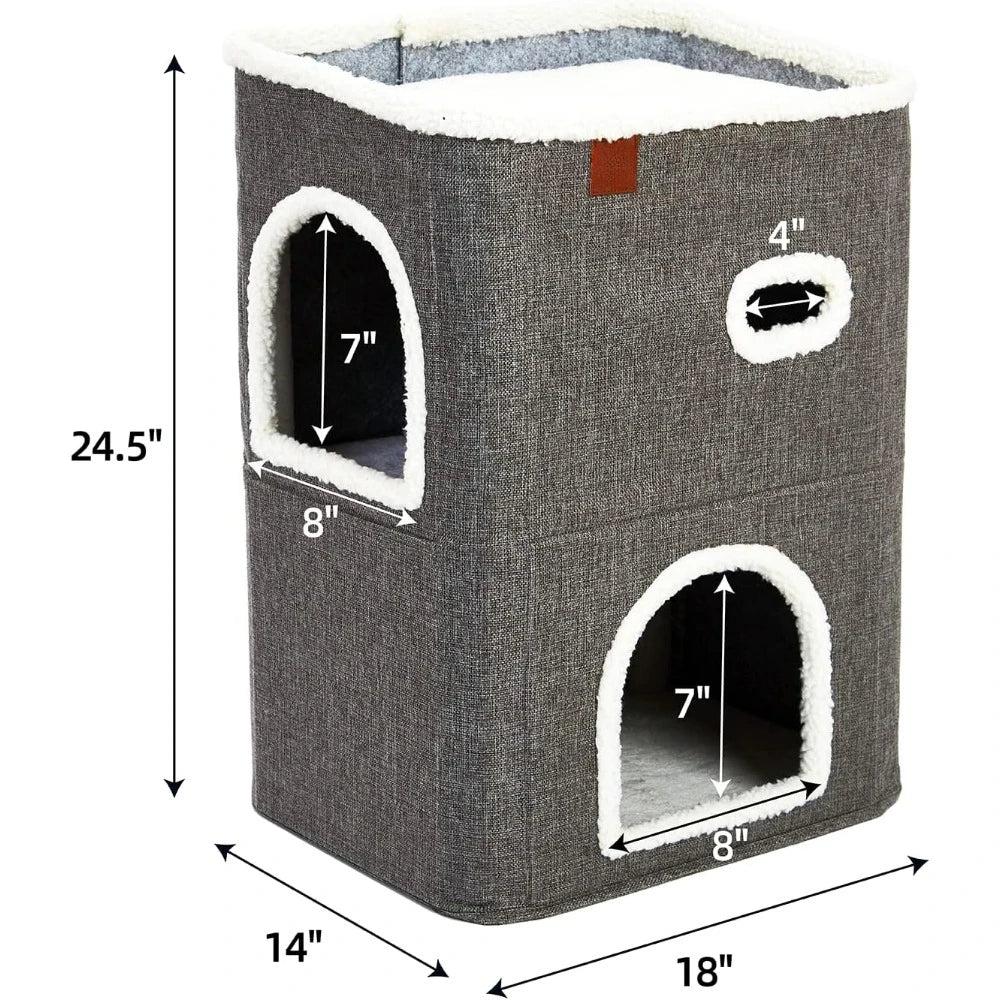 Hideaway Cave 2-Storey Cat House for Indoor Cats Bed