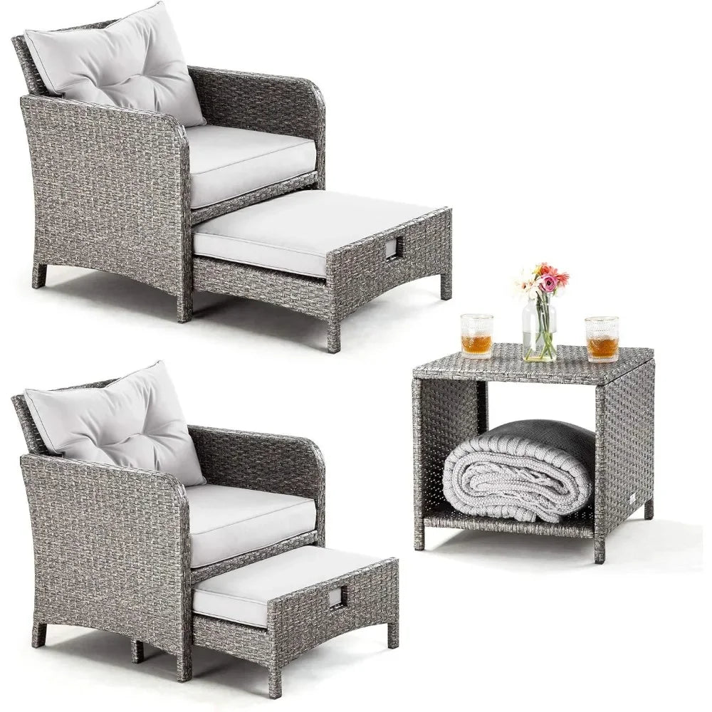 5 Pieces Outdoor Patio Wicker Chairs Set with Table