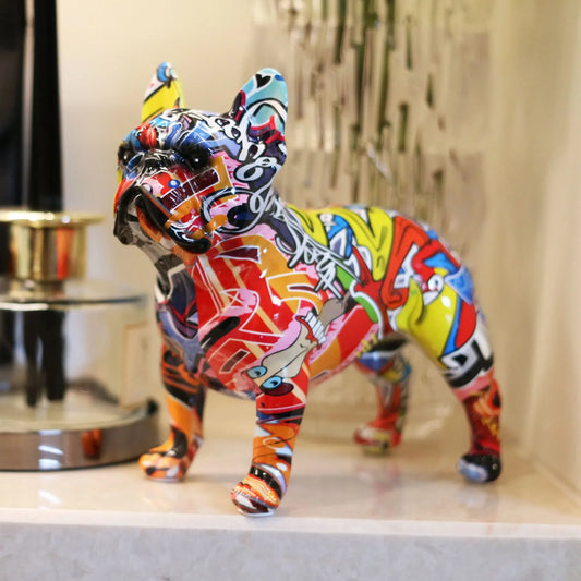 Creativity Art Modern Colorful Pet French Bulldog Statue Graffiti