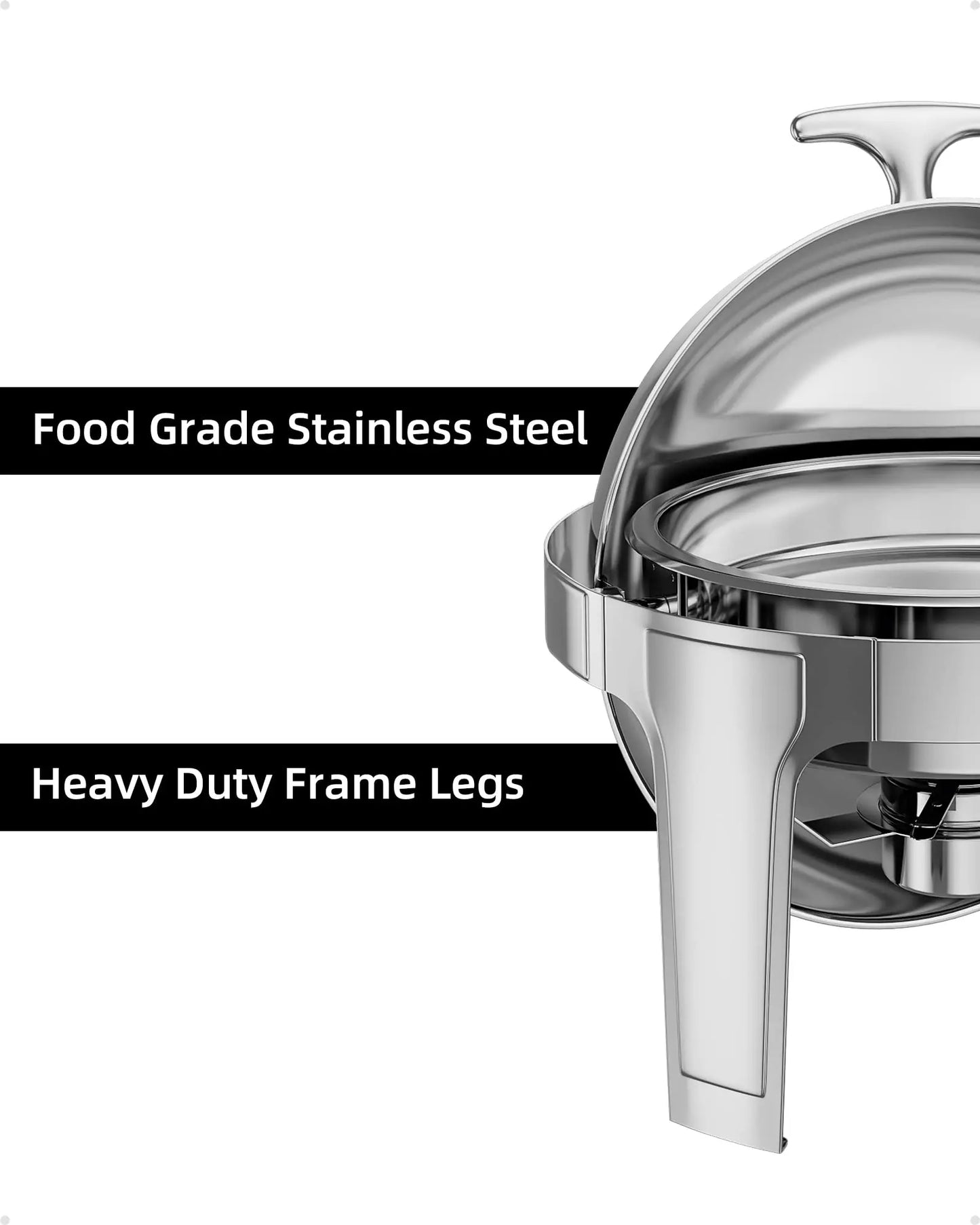 Set 6 QT Stainless Steel Chafer Round Catering Food Warmer Server with Lid Water Pan Stand