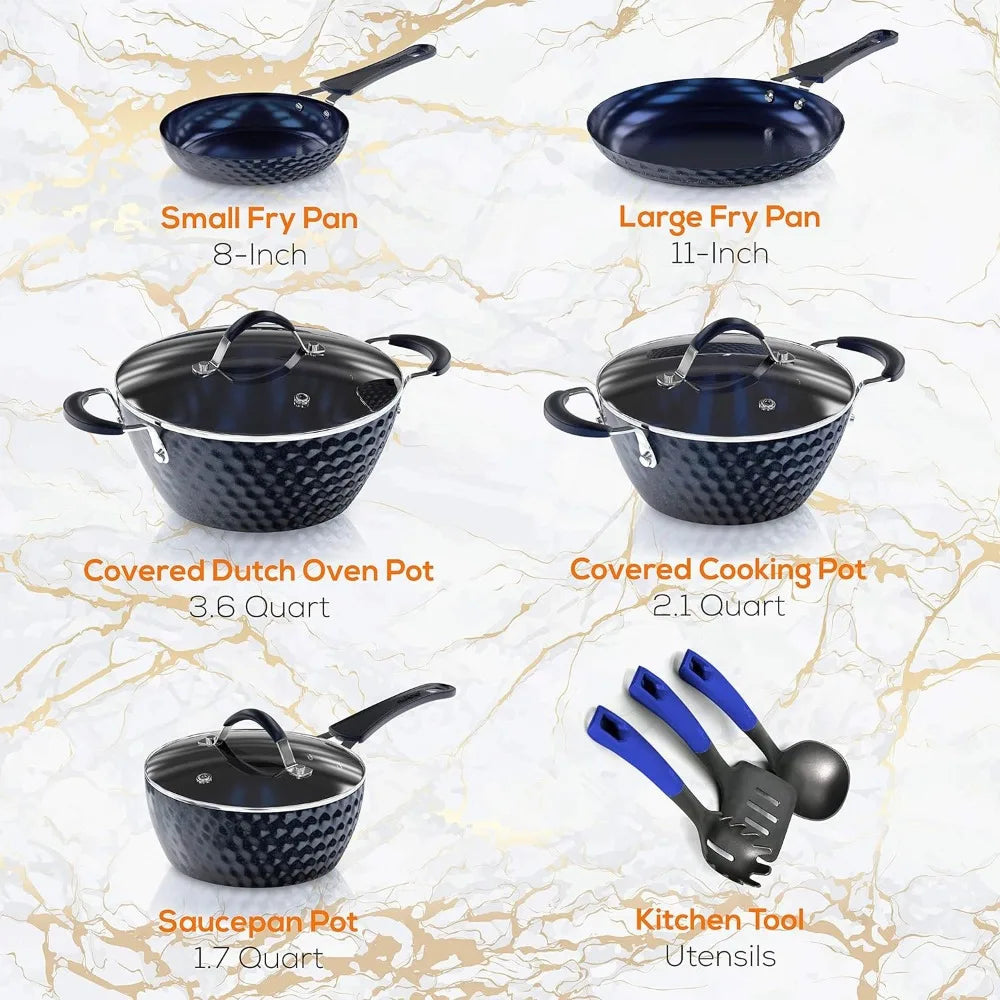 11 Piece Kitchen Ware Pots & Pan Set with Saucepan Frying Pans, Cooking Pots