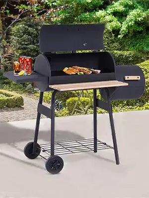 48" Portable Barrel Charcoal BBQ Grill, Steel Outdoor Barbecue Smoker with 232 Square Inches Cooking Space, Black