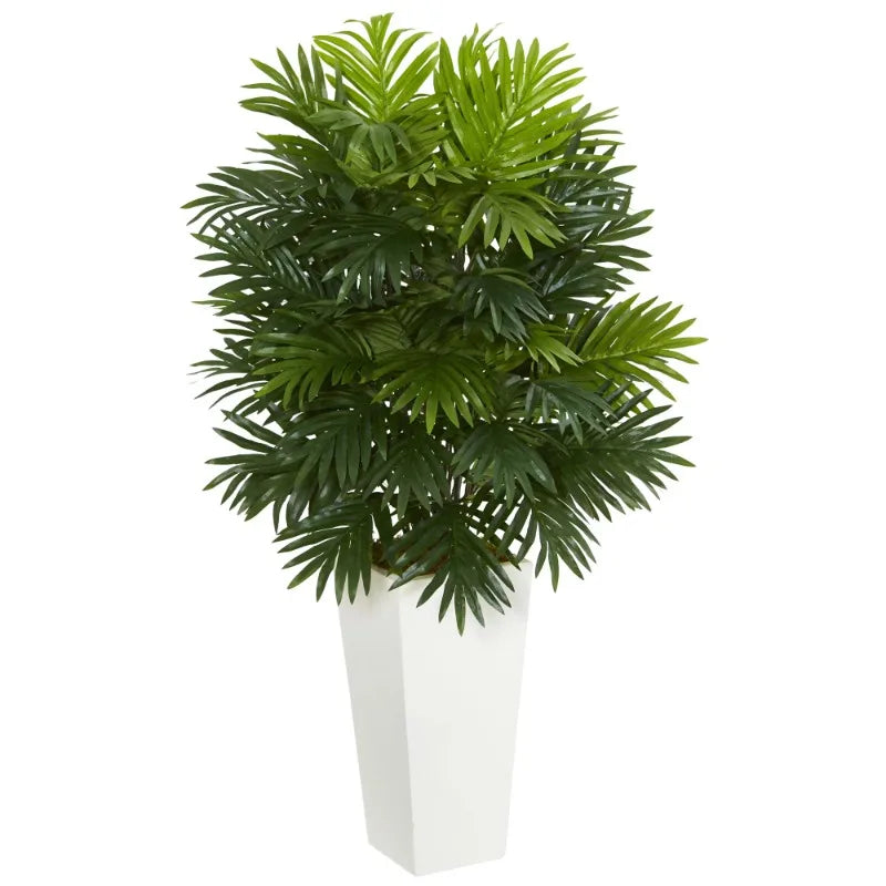 Nearly Natural 40" Areca Palm Artificial Plant in White Tower Planter, Green