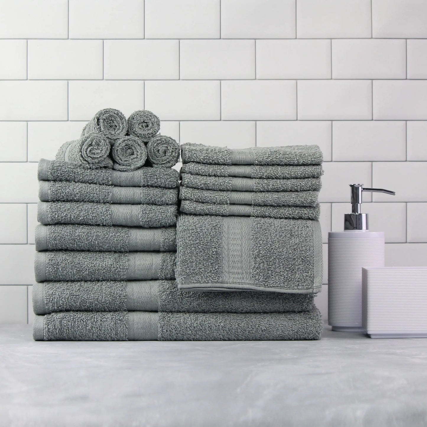 Solid 6/10/18-Piece Cotton Textured Bathroom Towel Sets