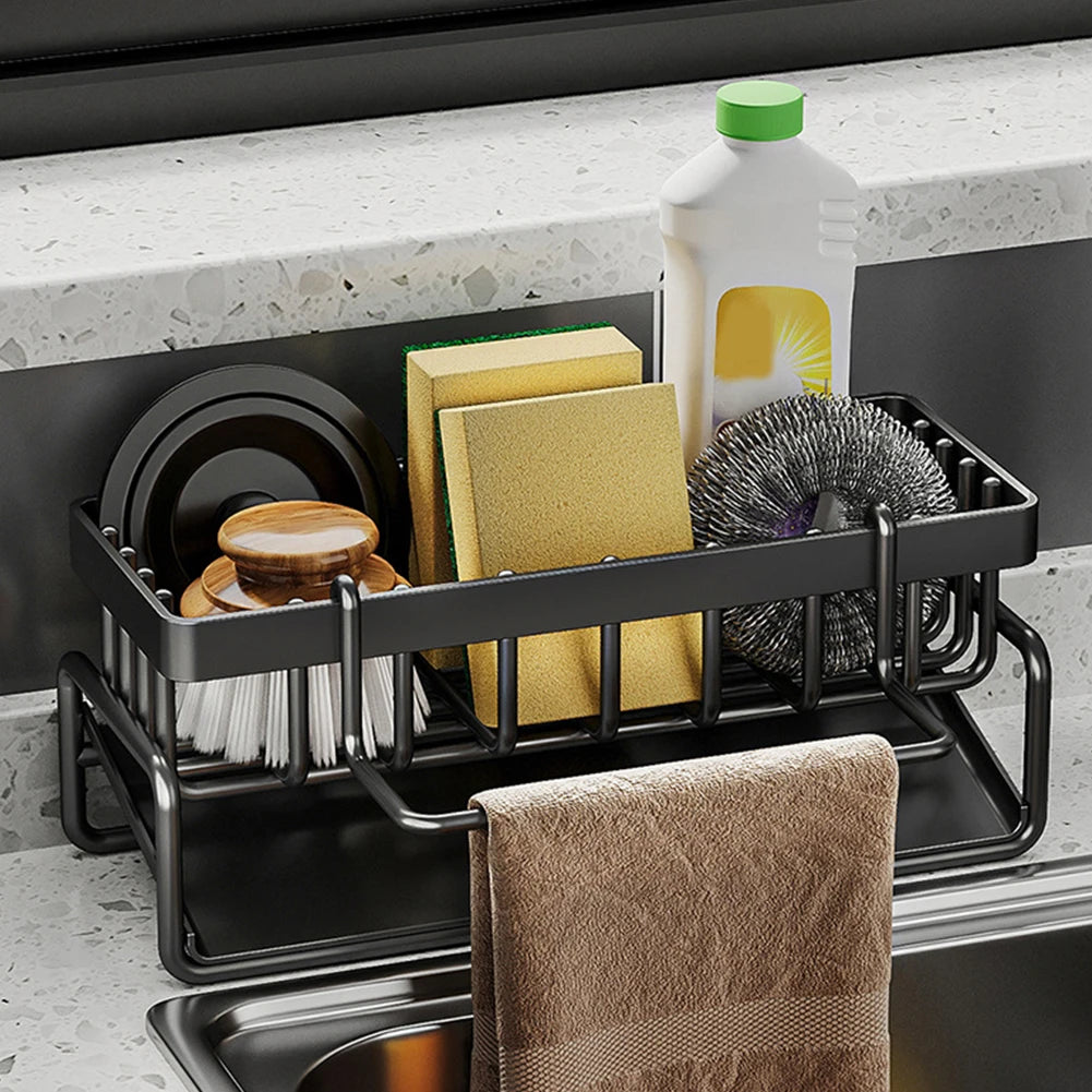 Dish Drainer Sink Basket with Removable Dishcloth Rack