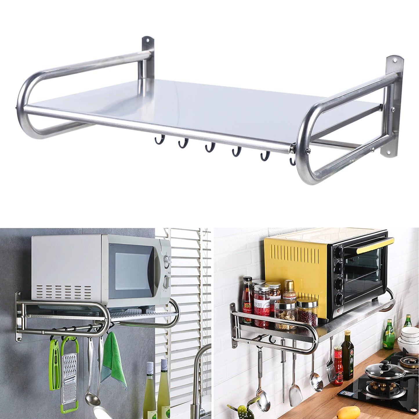 Stainless Steel Microwave Oven Shelf Wall-Mounted Kitchen Shelf