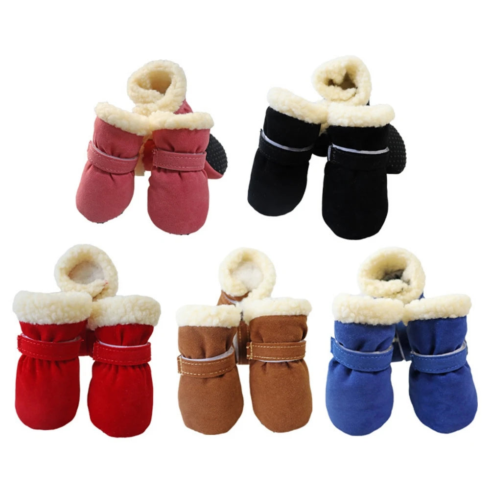 4pcs/set Plush Dog Boots Socks Comfortable Anti-Slip Footwear