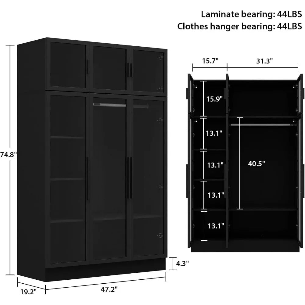 ,Armoire Wardrobe Closet with glass doors and Hanging Rods