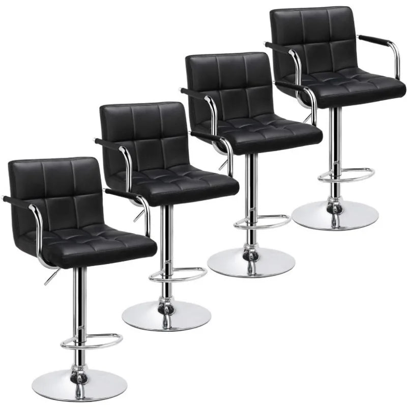 4pcs Adjustable Bar Stools Kitchen Height Leather Hydraulic Swivel Dining Chair