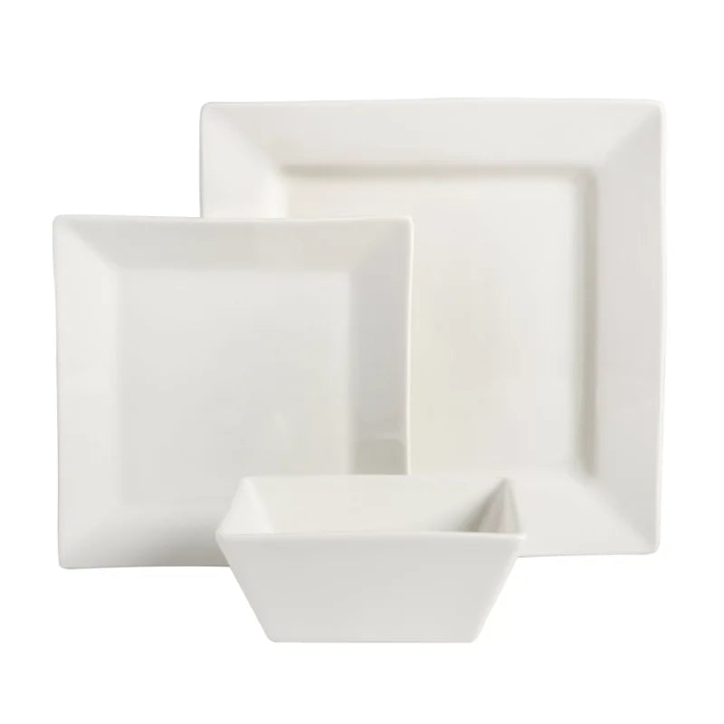 Everyday Hard Square 12 Piece Fine Ceramic Dinnerware Set in White