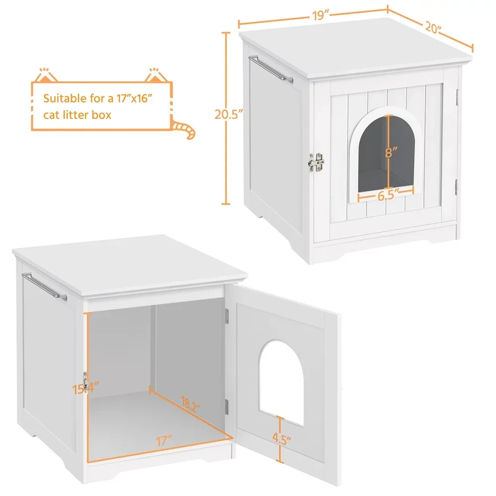 Enclosed Cat Litter Box Furniture, White