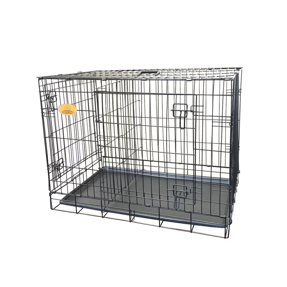 Double Door Folding Wire Dog Crate Black Medium