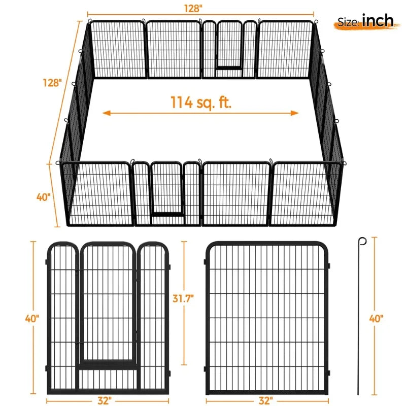 16 Panels 40″ H Dog Playpen Outdoor Indoor Black