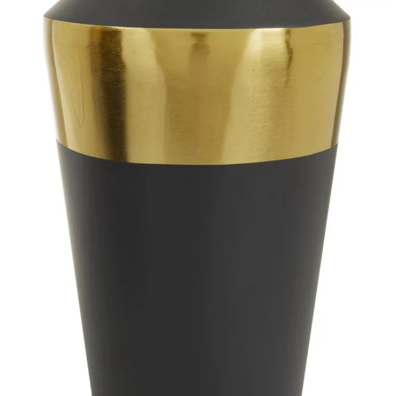 20", 16"H Black Metal Vase with Gold Band, Set of 2