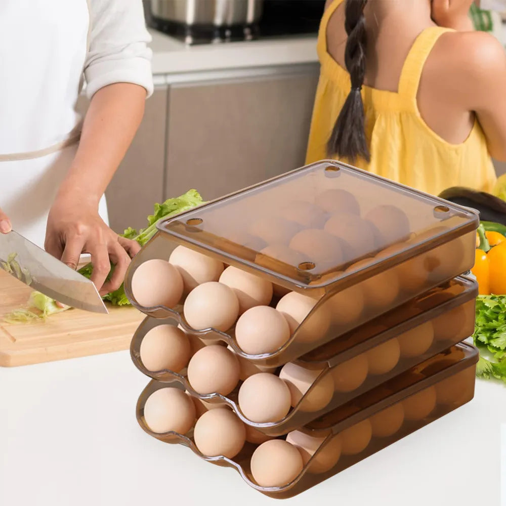 3 Layer Egg Storage Box Rolling Refrigerator Fresh-keeping Holder Storage