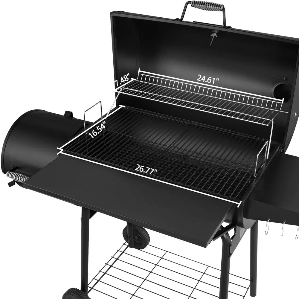 30" BBQ Charcoal Grill and Offset Smoker 811 Square Inch cooking surface, Adjustable Pan, Temperature Monitor