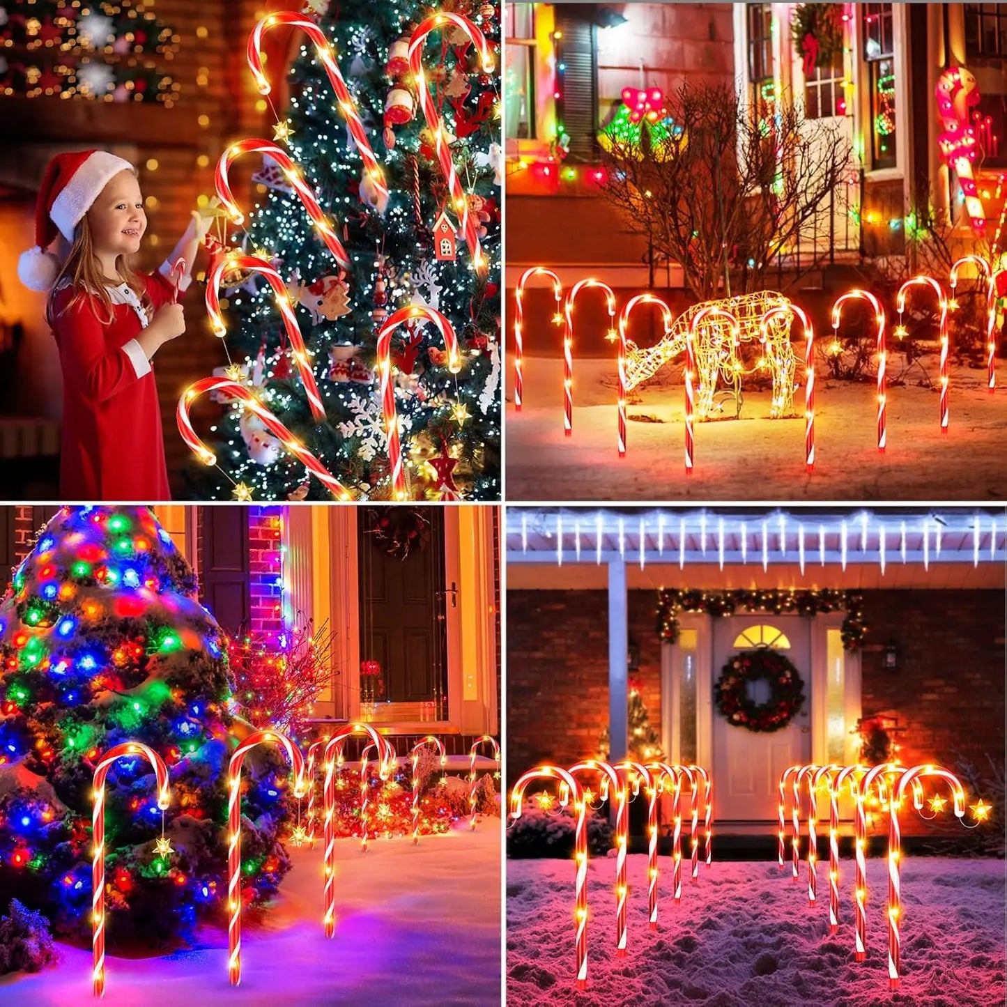 Christmas Decorations Outside144 LED Bright Solar Christmas Candy Cane Pathway Lights with Star and 8 Modes