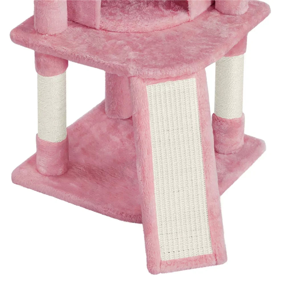 Cat Tree Cat Tower with Condo & Basket Perch Platform, Pink