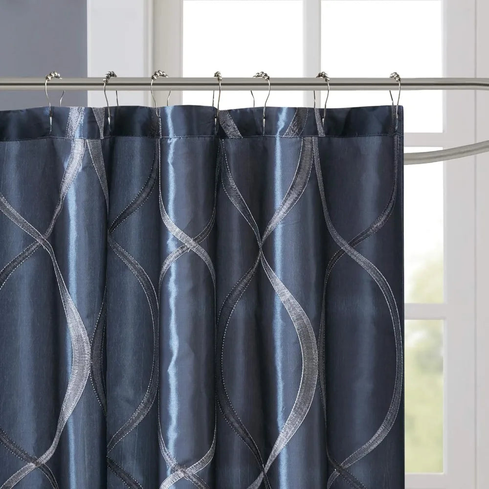 Modern Bathroom Decor Fabric Privacy Screen Design Blue