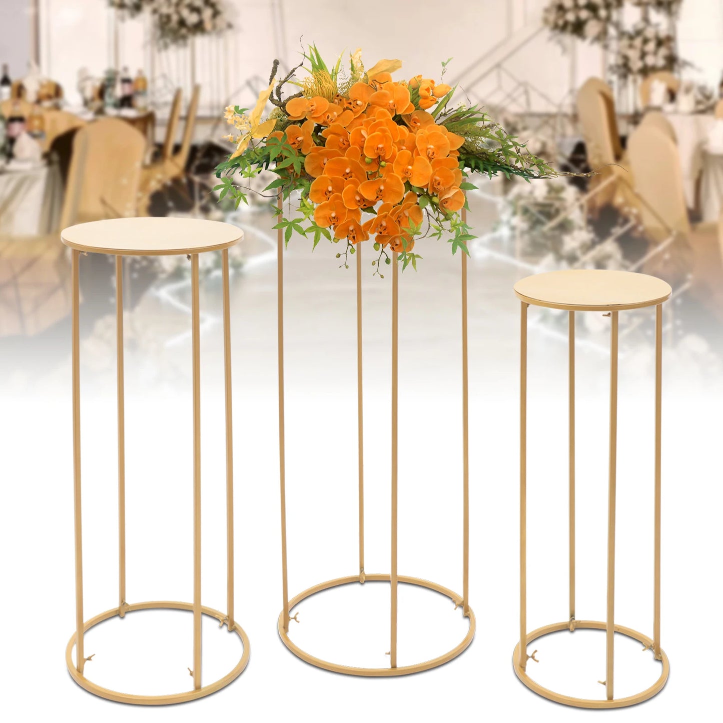 3PCS Prop Metal Art Geometric Column Wedding Party Decor Gold