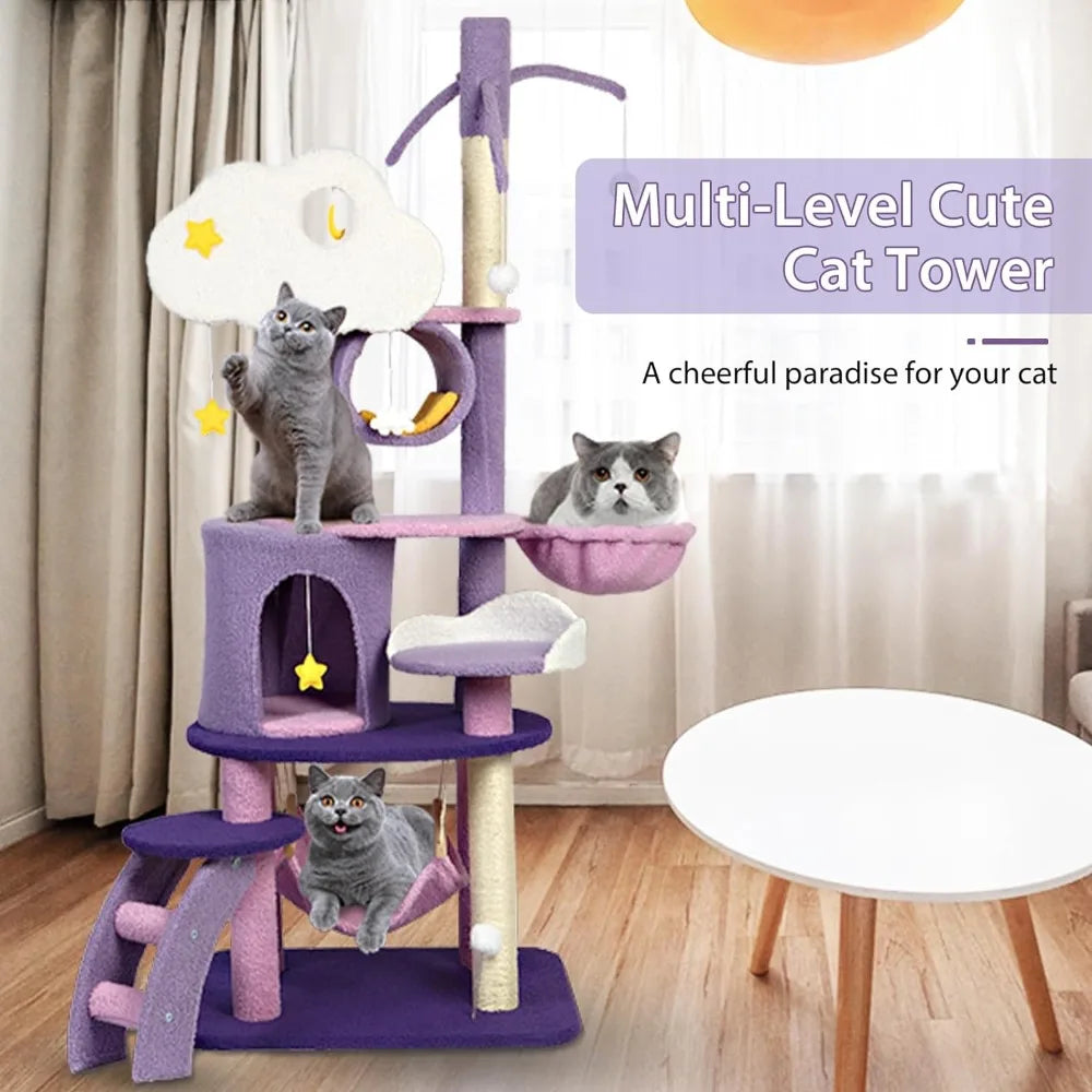 Tree Tower Toys for Indoor, 67 Inches Tree with Multi-Level Activity Center