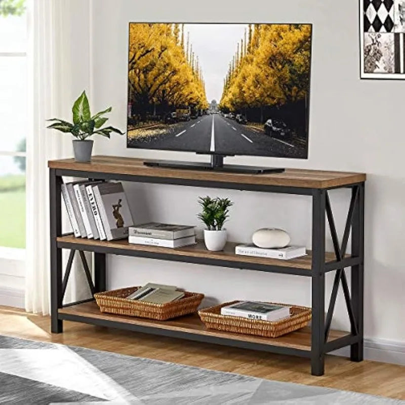 Rustic Hallway Tables with 3-Tier Shelves for Living Room