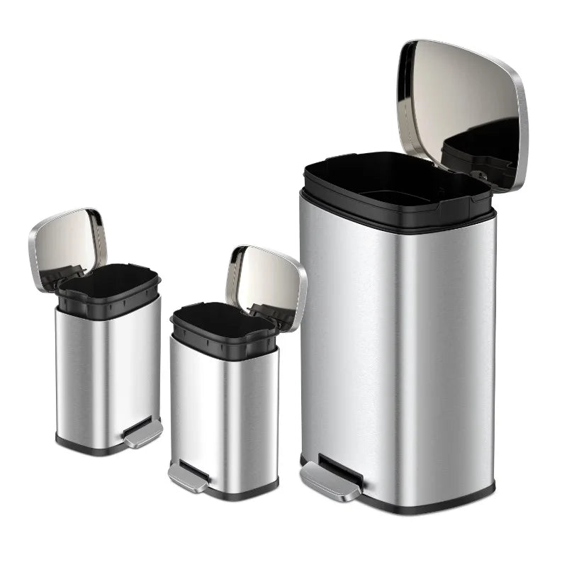 Rectangular stainless steel Step Garbage 3 set